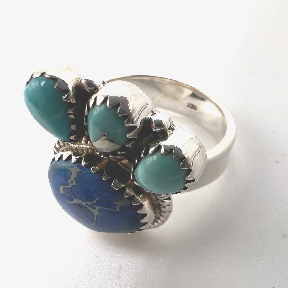 Sterling Silver Ring Turquoise Blue Sea Sediment Jasper Gemstone Statement Ring